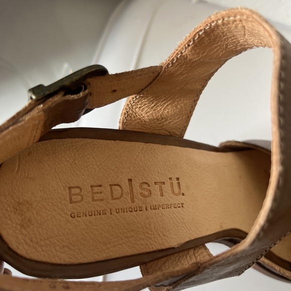 BED STU Inez Block Heel Strap Leather Tan Strap Sandal 9.5 Boho Minimalist - Picture 8 of 13